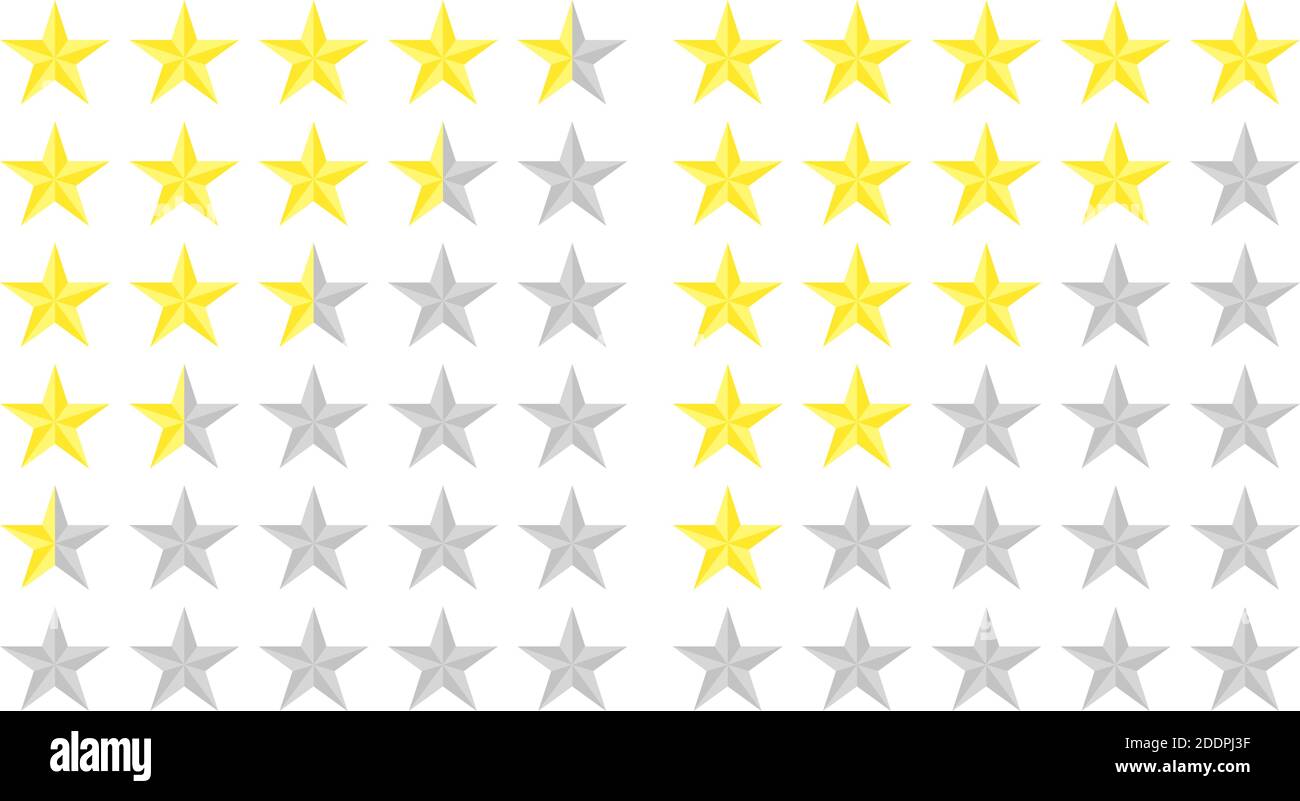 Ensemble d'étoiles. Avis client avec icône en forme d'étoile dorée. 5 étoiles et demi dans un style plat. Classement qualité. Évaluation du client. EVA Illustration de Vecteur