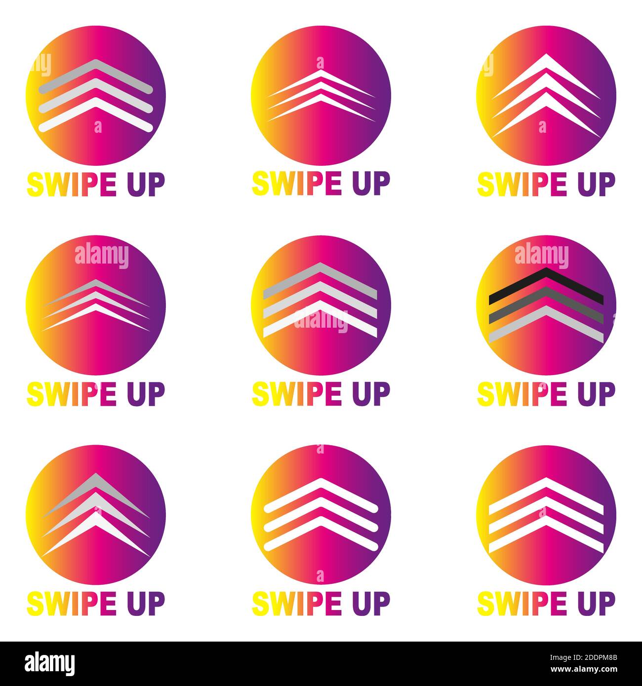 Faites glisser votre doigt vers le haut, ensemble de boutons pour les réseaux sociaux. Flèches, boutons et icônes Web pour la publicité et le marketing dans l'application de médias sociaux. Couleur gr Illustration de Vecteur
