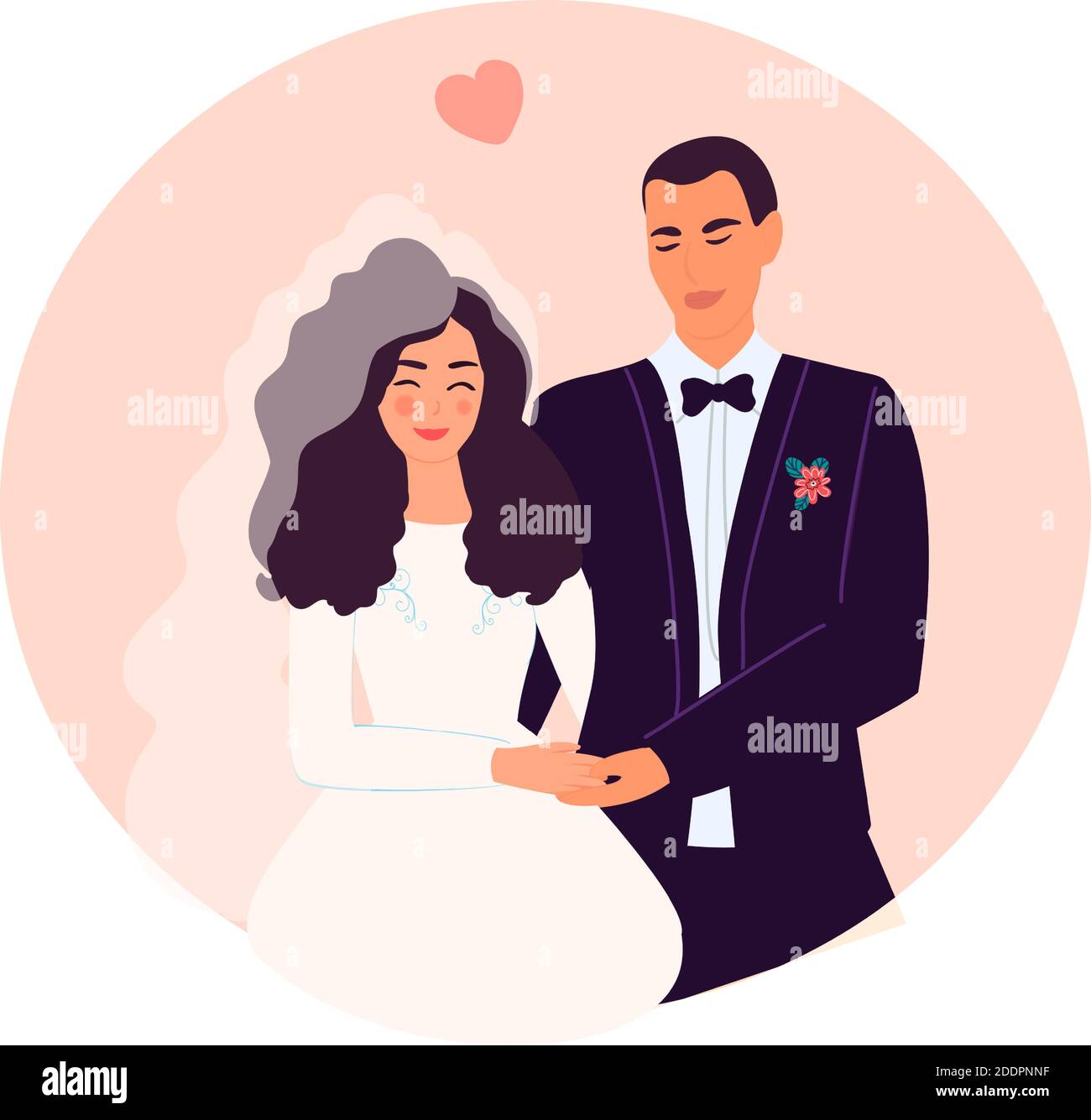 couple de jeunes mariés mari et femme tenant les mains Illustration de Vecteur