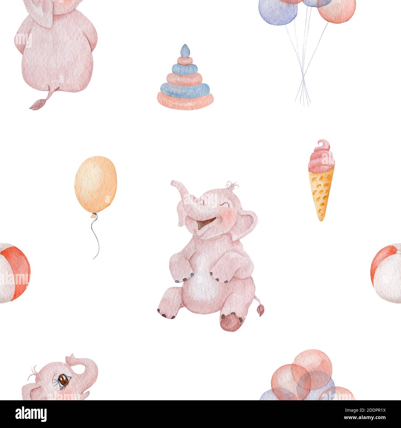 Motif Aquarelle Sans Couture Pour Bebe Elephant Et Jouets Joli Motif Elephant En Tissu Peint A La Main Pour Enfants Photo Stock Alamy