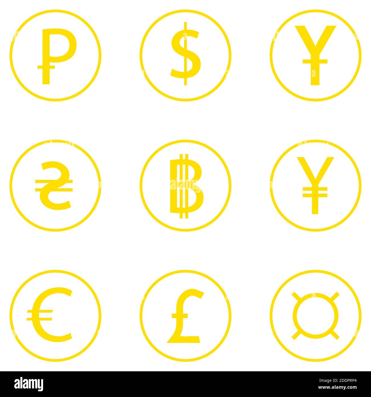 Ensemble de devises. Dollar, euro, rouble russe, hryvnia ukrainien, Bitcoin. Sur fond blanc Vector Illustration de Vecteur