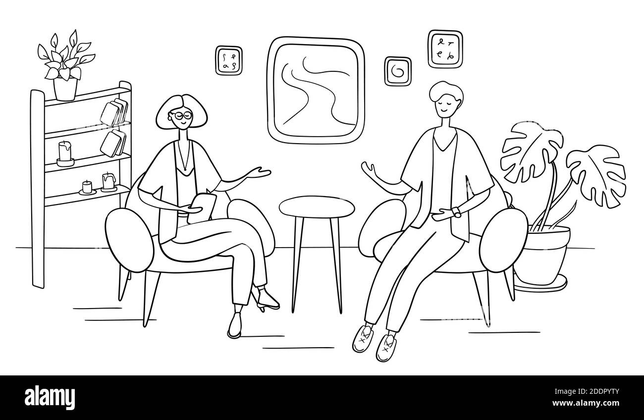 Une présentatrice féminine pose une question à une célébrité célèbre à la télévision. Le célèbre homme-star donne un entretien à un présentateur de télévision dans un studio de radiodiffusion. Interview Internet Illustration de Vecteur