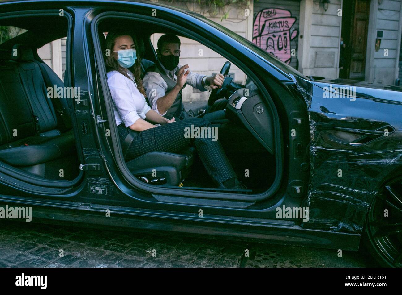 ROME ITALIE 26 novembre 2020. Haley Atwell qui covedette avec Tom Cruise sur le set pendant le tournage de la suite d'action d'espion Mission impossible 7 Balance dans les rues de Rome dirigée par Christopher McQuarrie. La production de films a dû être interrompue en raison de l'épidémie de coronavirus COVID-19.Credit: amer ghazzal/Alamy Live News Banque D'Images