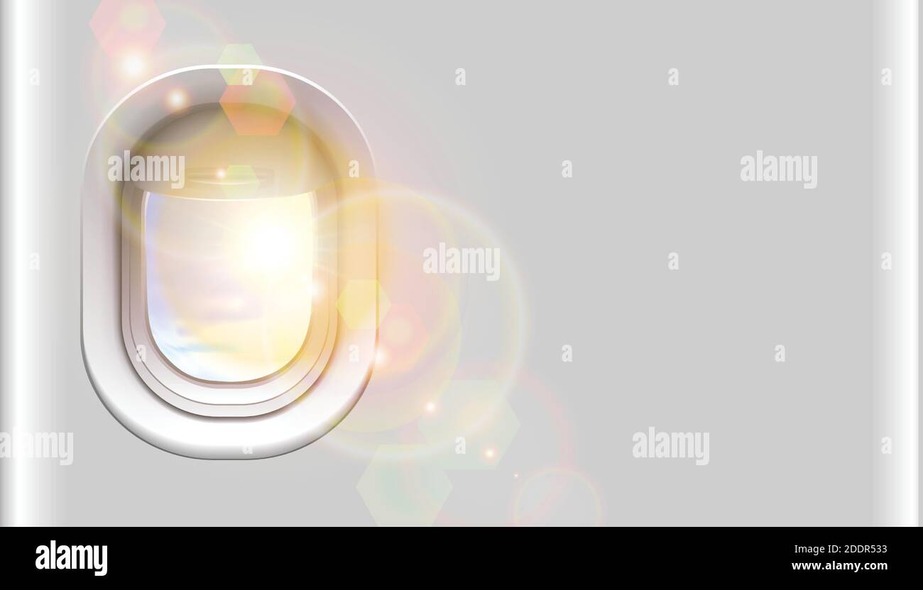 fenêtre d'avion 3d réaliste avec lumière du soleil et espace de copie pour votre publicité. Isolé sur fond blanc. Illustration de Vecteur