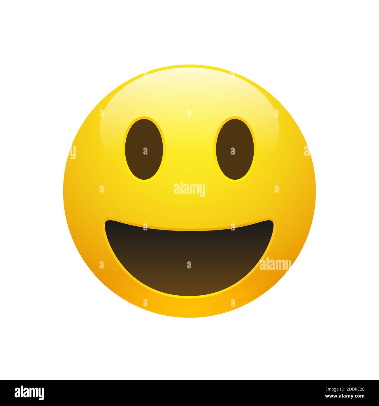 Vecteur Emoji jaune smiley visage avec les yeux et la bouche sur fond blanc. Drôle de dessin animé icône Emoji. Illustration 3D pour chat ou message. Illustration de Vecteur