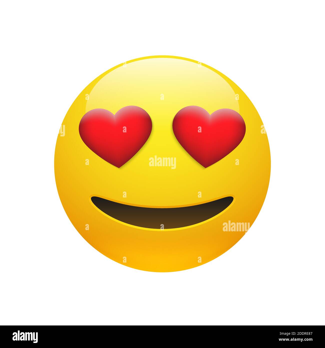 Vector Emoji jaune stupide visage smiley avec coeur rouge yeux et ...
