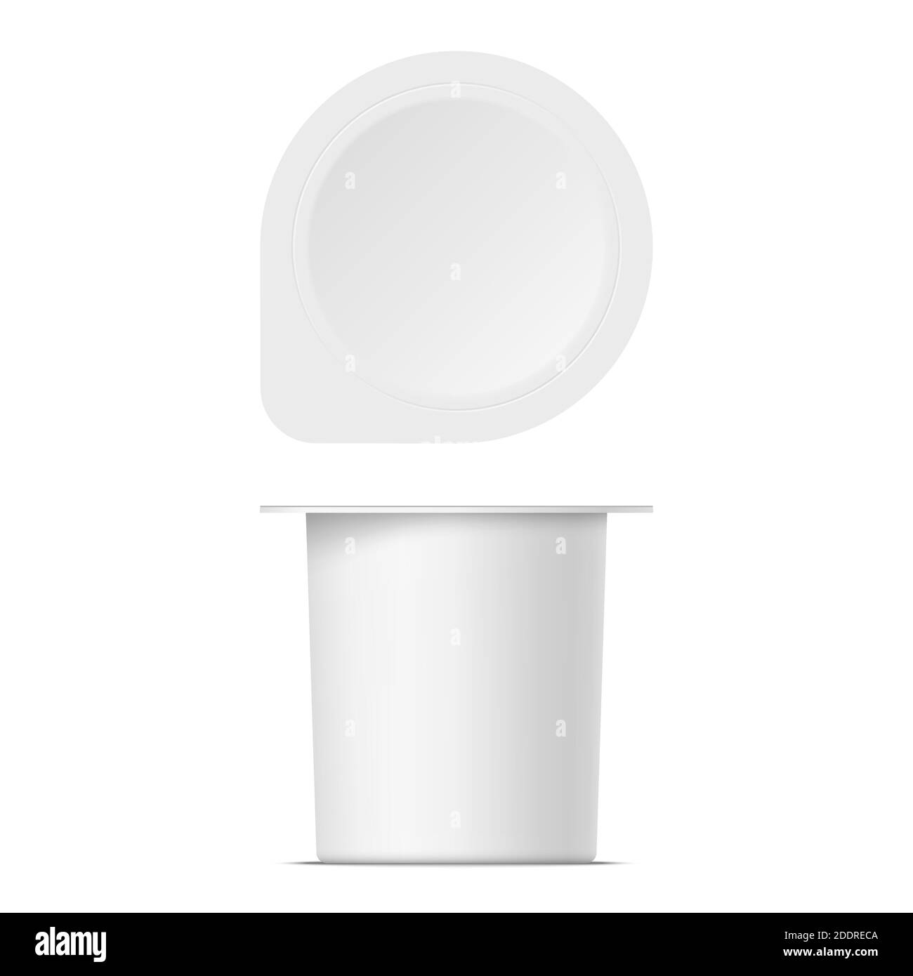 Maquette de récipient à yaourt en plastique avec couvercle isolé sur fond blanc. Yogourt vectoriel réaliste, crème glacée ou crème sure. Illustration 3D. Illustration de Vecteur