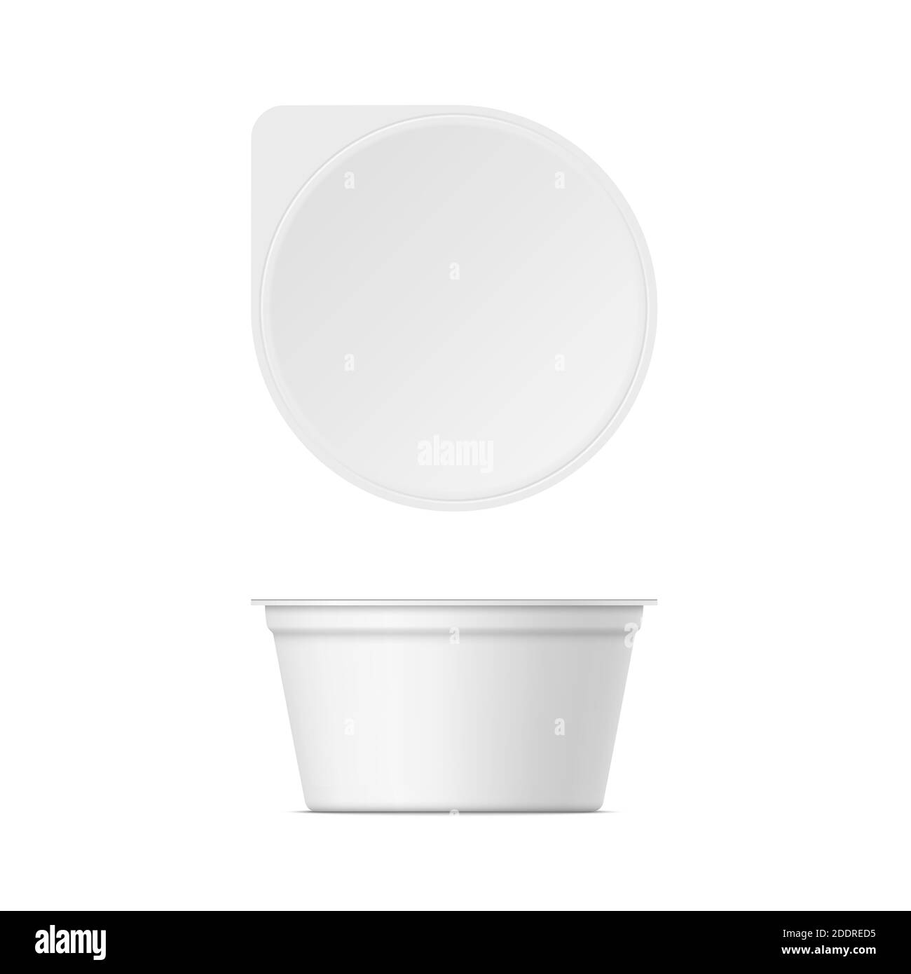 Maquette de récipient à yaourt en plastique avec couvercle isolé sur fond blanc. Yogourt vectoriel réaliste, crème glacée ou crème sure. Illustration 3D. Illustration de Vecteur