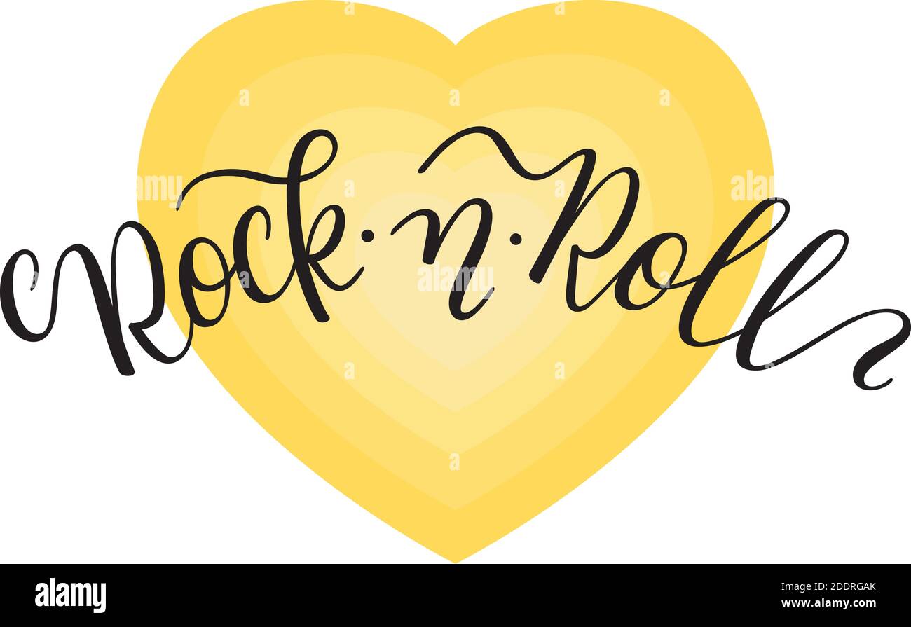 Rock and Roll lettrage à la main avec coeur. Modèle d'impression, bannières, affiches. Illustration de Vecteur