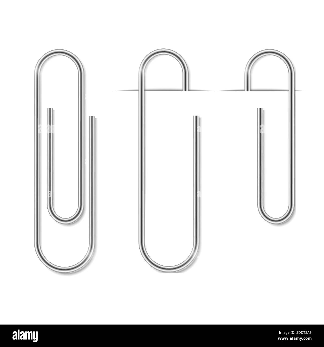 Jeu de clips. Fixation par trombone réaliste. Classeur métallique de bureau avec ombre. Le vecteur est attaché sur un arrière-plan transparent Illustration de Vecteur