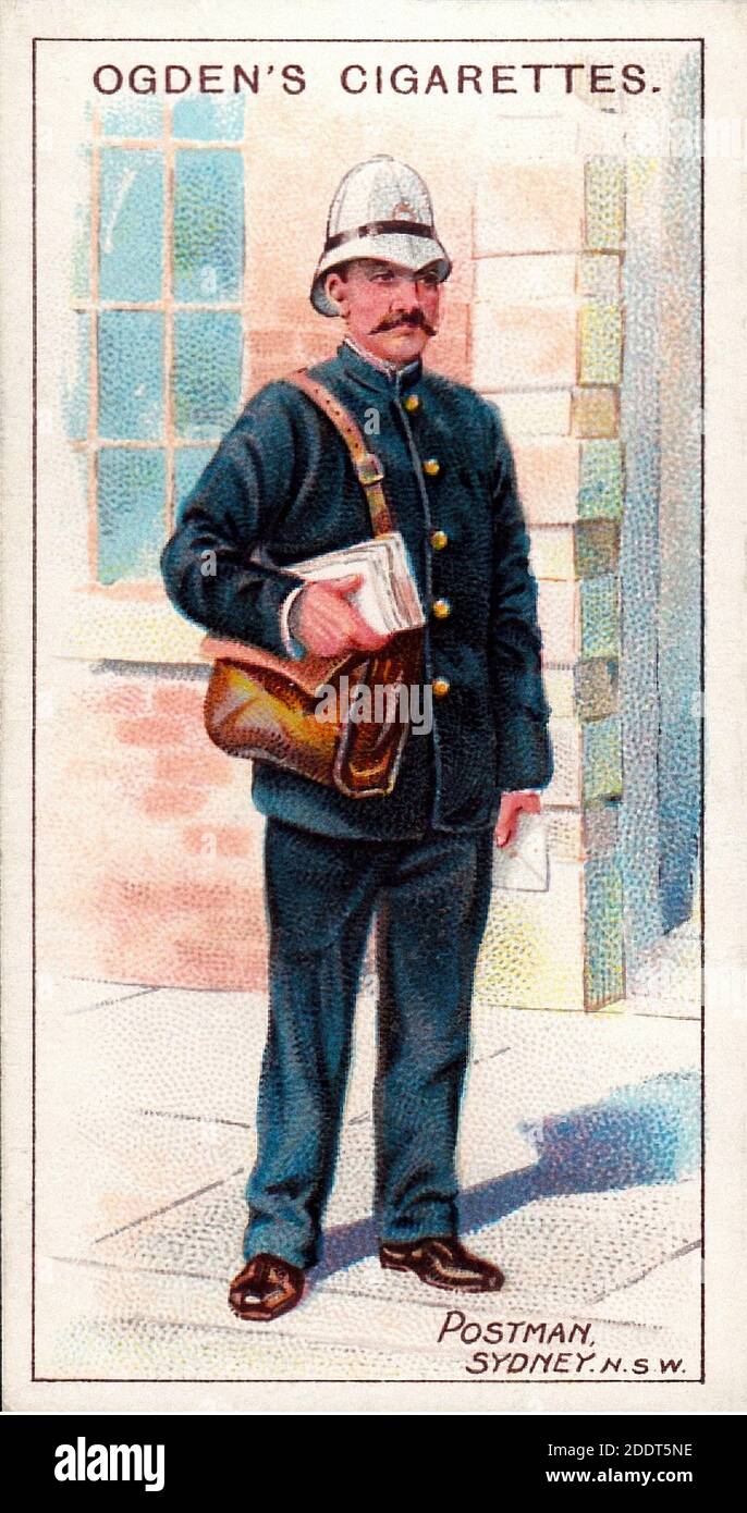 Cartes de cigarettes anciennes. Cigarettes d'Ogden (série de Royal Mail). Postman (#21), Sydney, Nouvelle-Galles du Sud, Australie. 1909 Banque D'Images