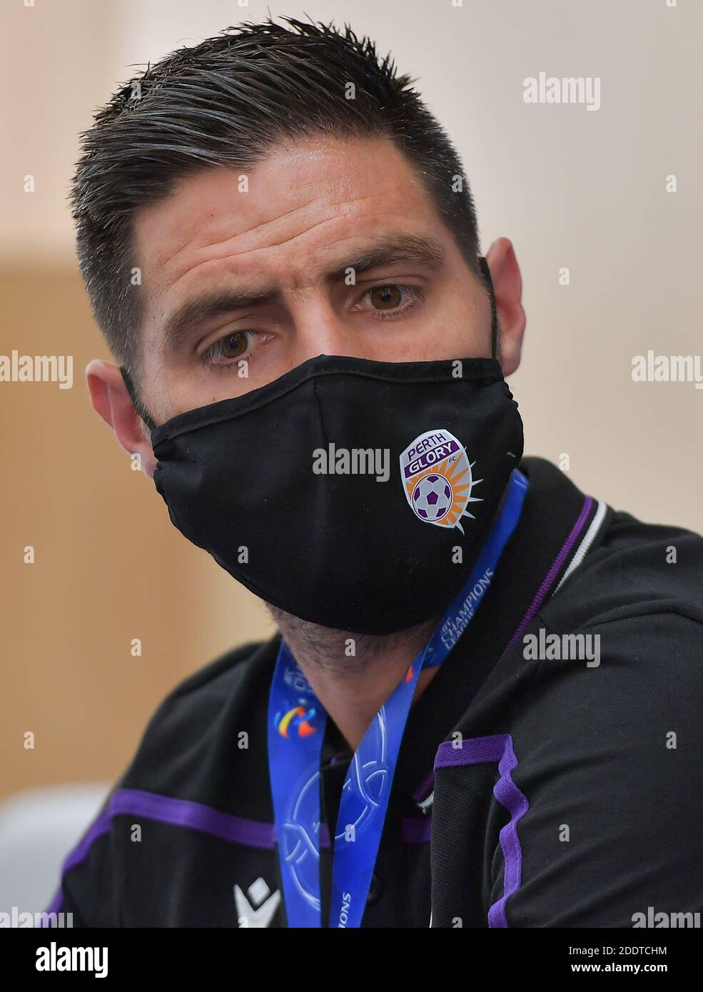 Doha, Qatar. 26 novembre 2020. Le joueur Bruno Fornaroli du Perth Glory FC assiste à la conférence de presse avant le match du groupe F entre le Perth Glory FC d'Australie et Ulsan Hyundai de Corée du Sud à la AFC Champions League 2020 à Doha, capitale du Qatar, le 26 novembre 2020. Credit: Nikku/Xinhua/Alay Live News Banque D'Images