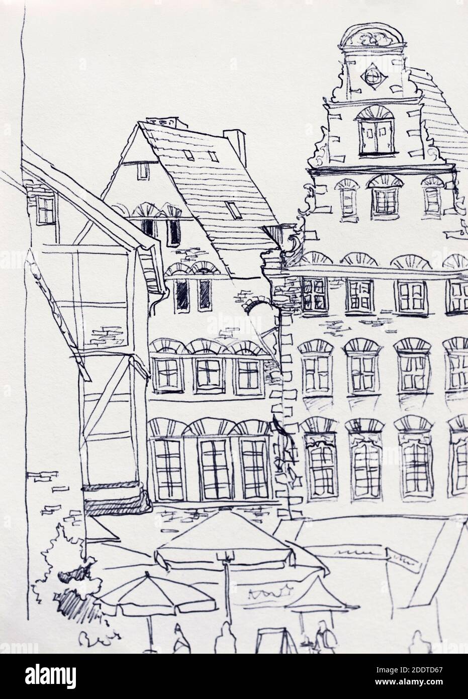 Place du marché médiéval de Brême avec de vieux bâtiments baroques illustration de la mise en plan de la linéarisation d'origine du ffest Banque D'Images