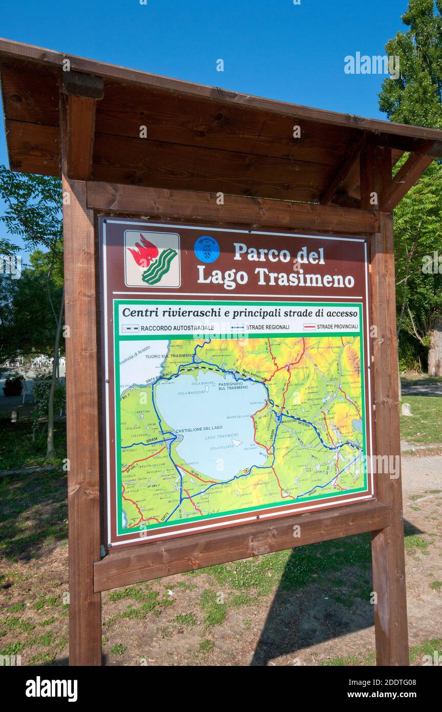Carte du Parc régional du lac Trasimeno à Castiglione del Lago, Ombrie, Italie Banque D'Images