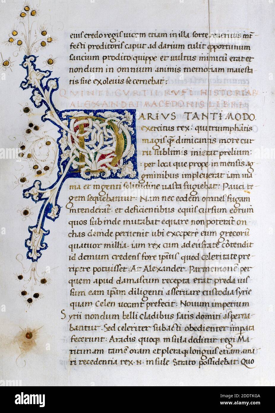 Quintus Curtius Rufus (1er siècle après J.-C.). Historien et écrivain romain. Historiae Alexandri Magni Macedonis (histoires d'Alexandre le Grand de Macédoine). Codex écrit en caractères carolingiens, 1466. Banque D'Images