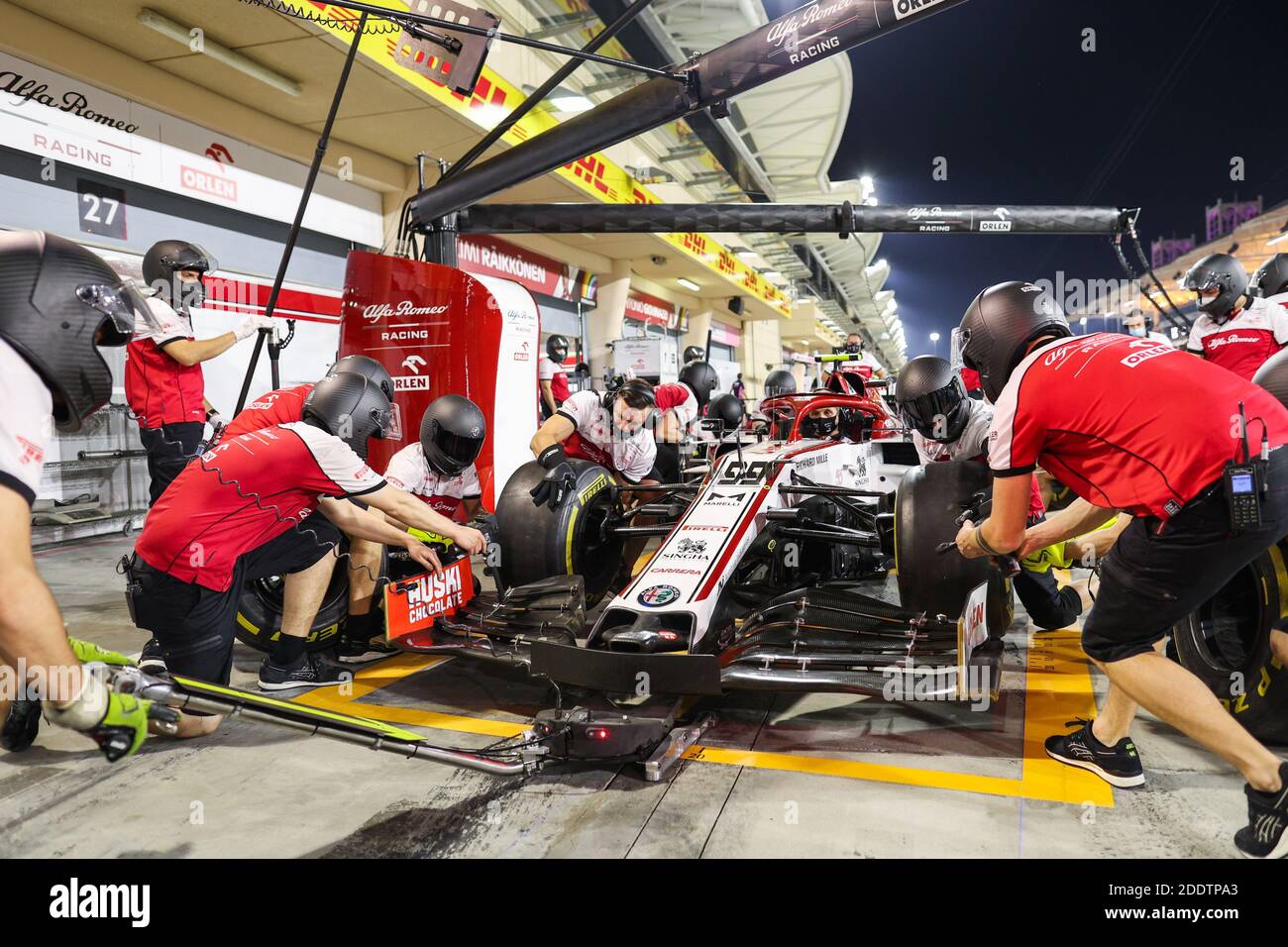 pitstop pratique Alfa Romeo Racing ORLEN C39, action pendant la Formule 1 Gulf Air Bahreïn Grand Prix 2020, du 27 au 29 novembre 2020 sur le circuit international de Bahreïn, à Sakhir, Bahreïn - photo Antonin Vincent / DPPI / LM Banque D'Images