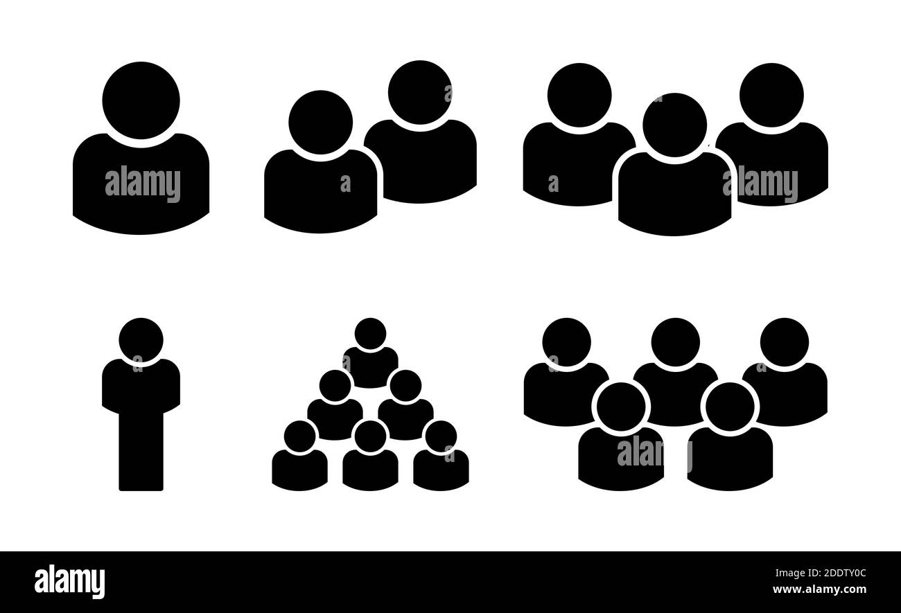 Ensemble de vecteurs d'icône d'équipe. Collection d'illustrations de silhouette de travail d'équipe isolées sur fond blanc. Les gens d'affaires se forment. Avatar noir de la personne. Humain W Illustration de Vecteur
