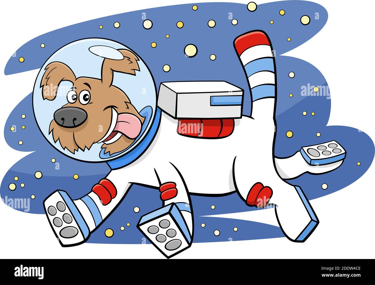 Illustration de dessin animé de chien drôle dans l'espace des