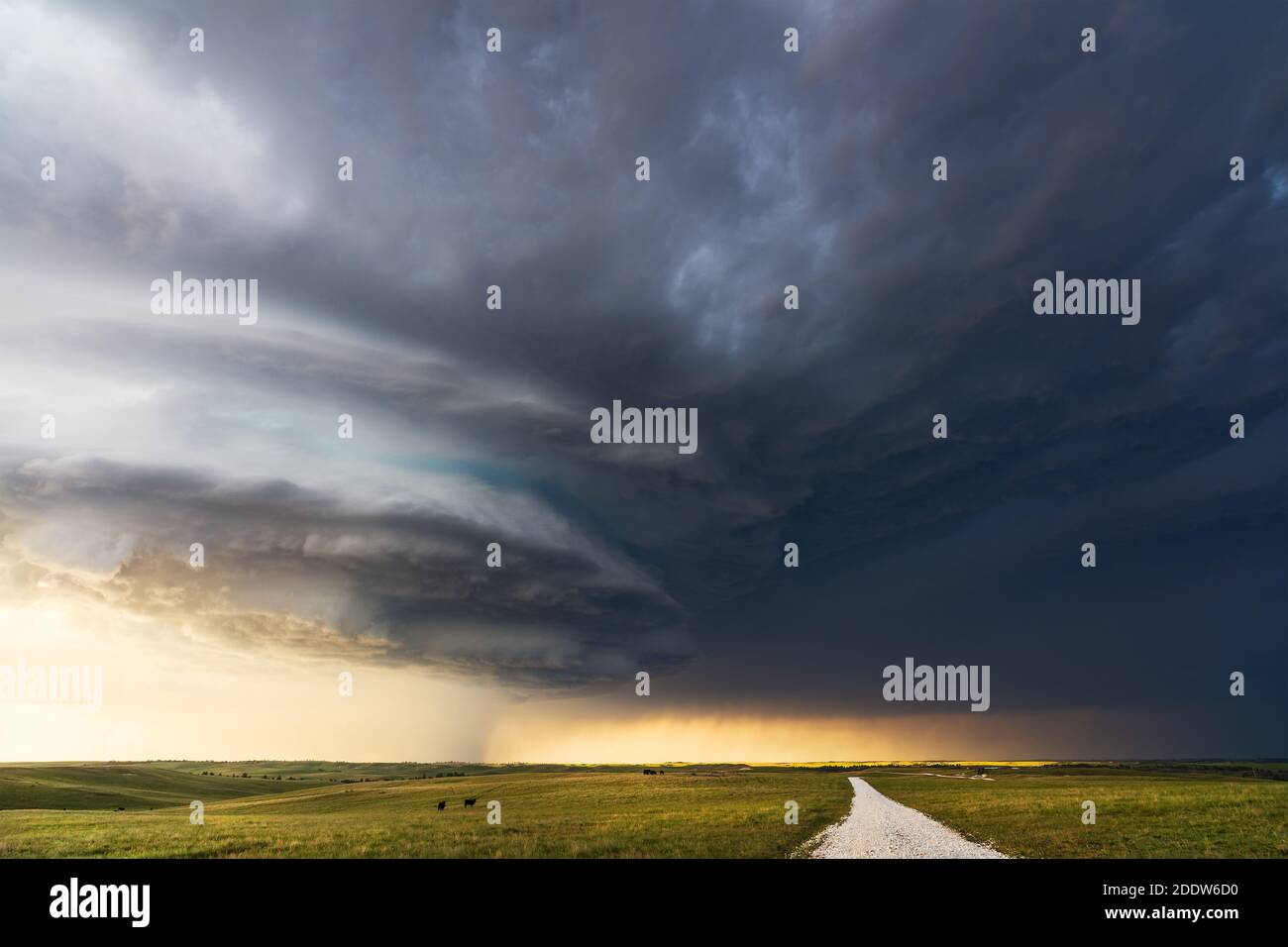 Nuages de tempête sombres d'un orage supercellulaire au-dessus d'un paysage pittoresque dans le Nebraska. Banque D'Images