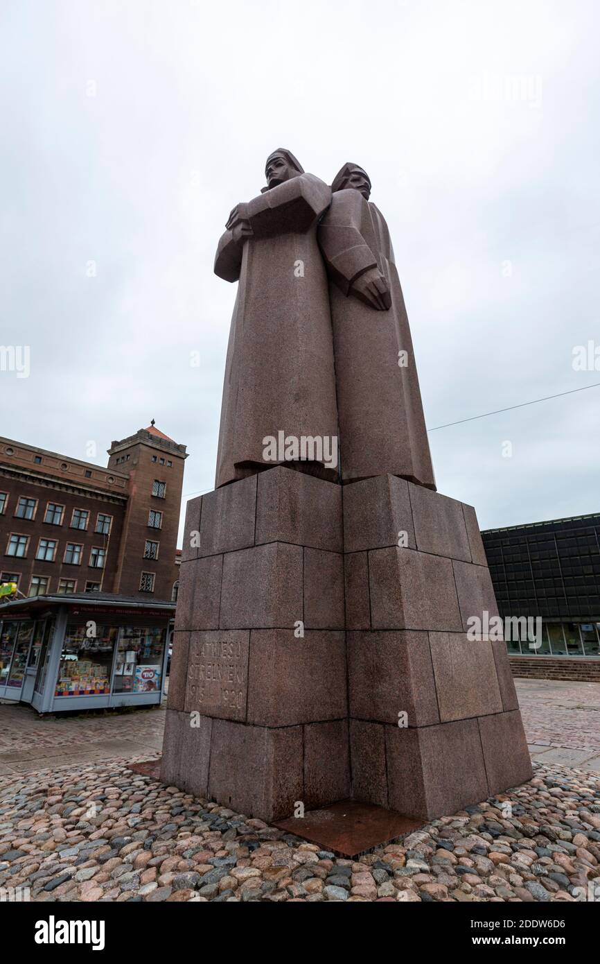 Monument letton des fusiliers, Latviešu strēlnieku laukums, Riga, Lettonie Banque D'Images