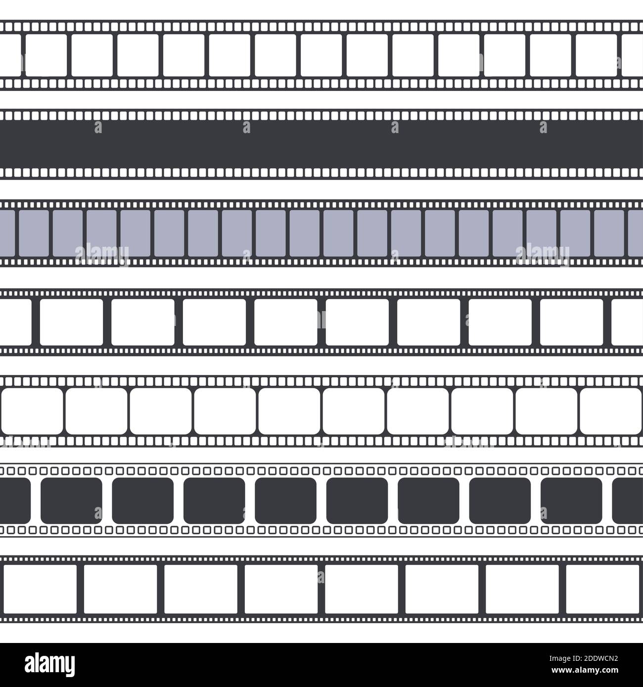 Cassette vidéo et cassette photo. Bandes de film sans couture, bandes vides de vidéo vintage ou de photo. Jeu d'illustrations vectorielles de bande vidéo avec cadre rétro Illustration de Vecteur