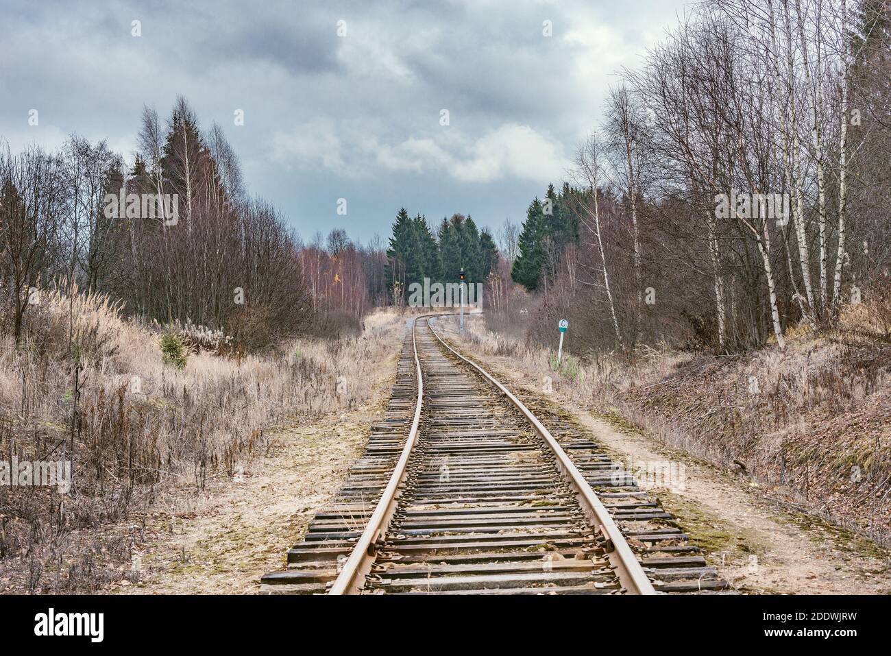Ligne de chemin de fer unique dans la forêt d'automne. Russie. Banque D'Images