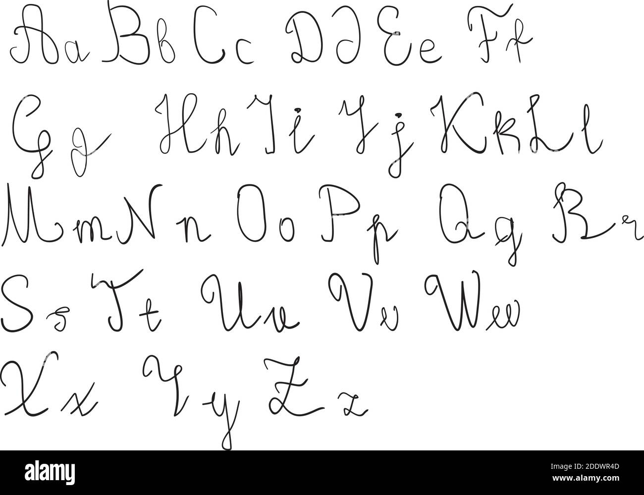 Police vectorielle manuscrite pour lettrage. Lettres minuscules et majuscules de l'alphabet anglais. Illustration de Vecteur