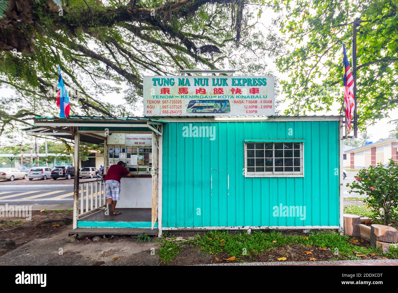 La billetterie de la compagnie de bus Tung Ma Nui Luk Express à Tenom, Sabah, Malaisie Banque D'Images