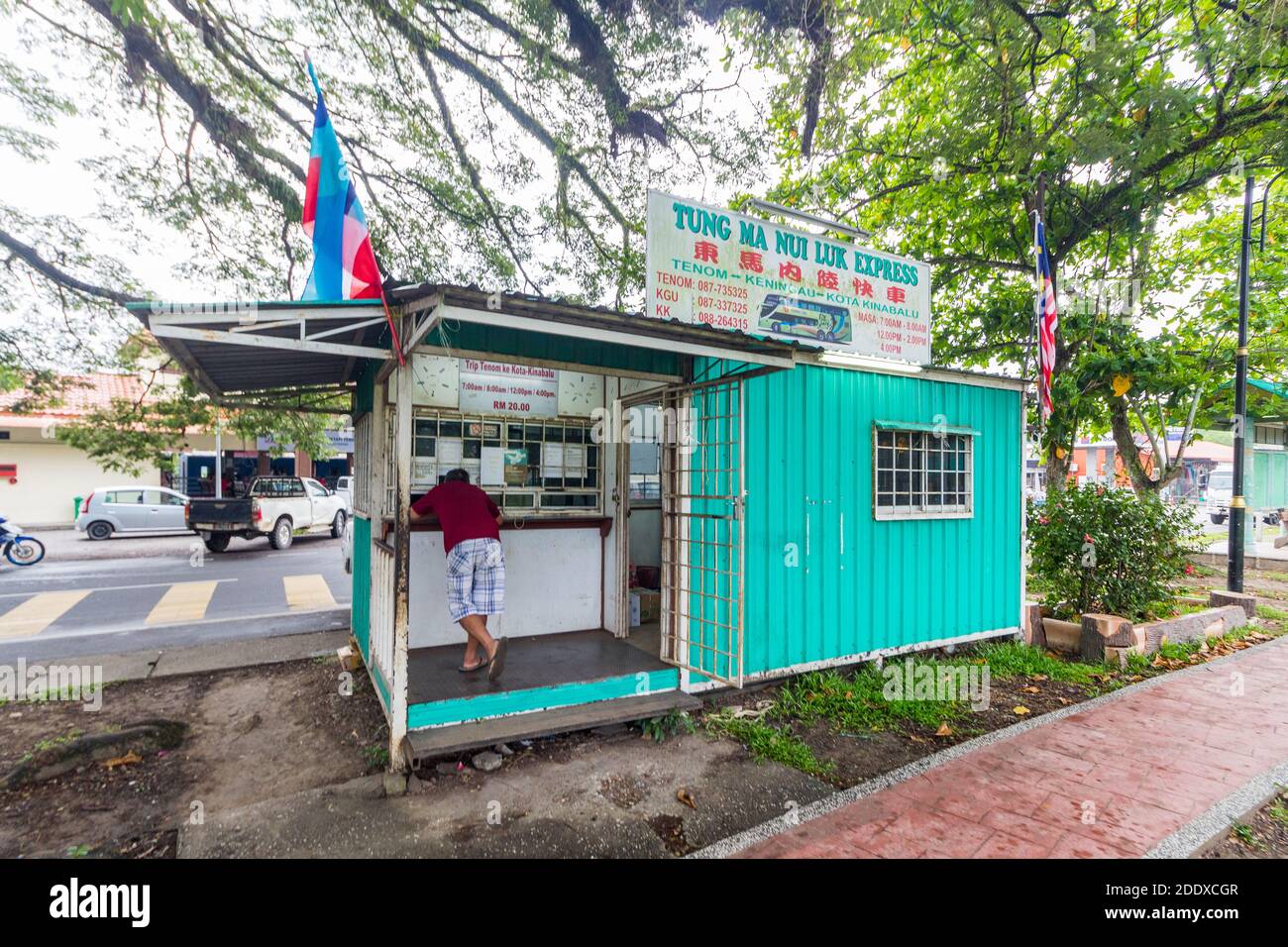 La billetterie de la compagnie de bus Tung Ma Nui Luk Express à Tenom, Sabah, Malaisie Banque D'Images
