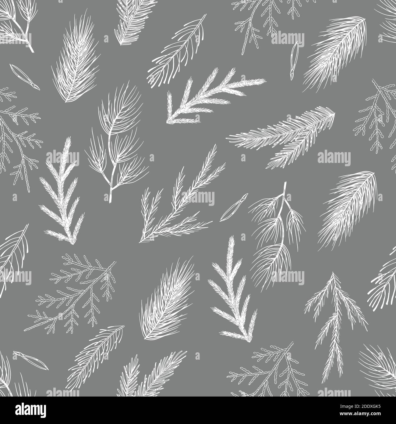 Modèle sans couture de Noël avec des décorations de Noël, branches de Pins hand drawn art design vector illustration. Illustration de Vecteur