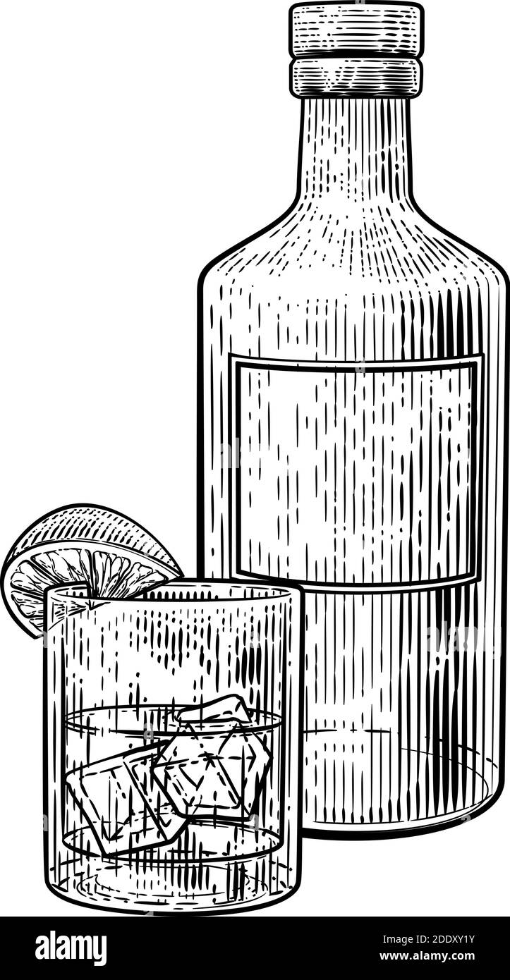 Boisson et bouteille de citron vert et de verre glacé Illustration de Vecteur