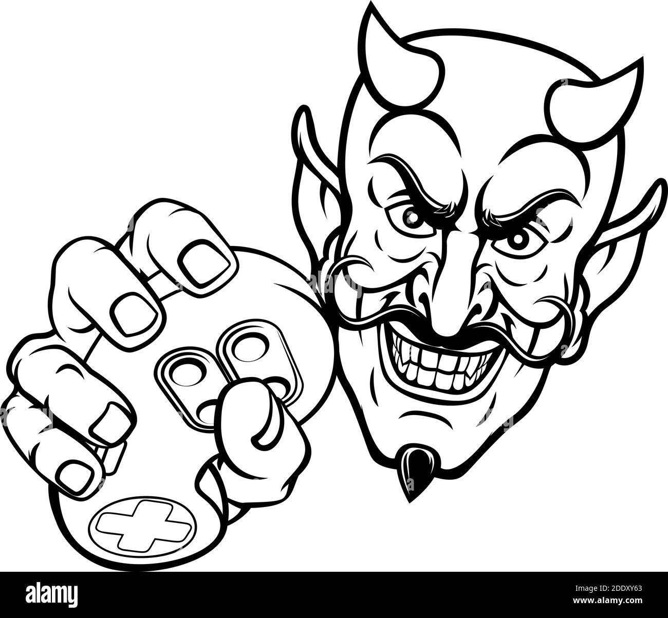 Diable Gamer manette de jeu vidéo Cartoon de mascotte Illustration de Vecteur