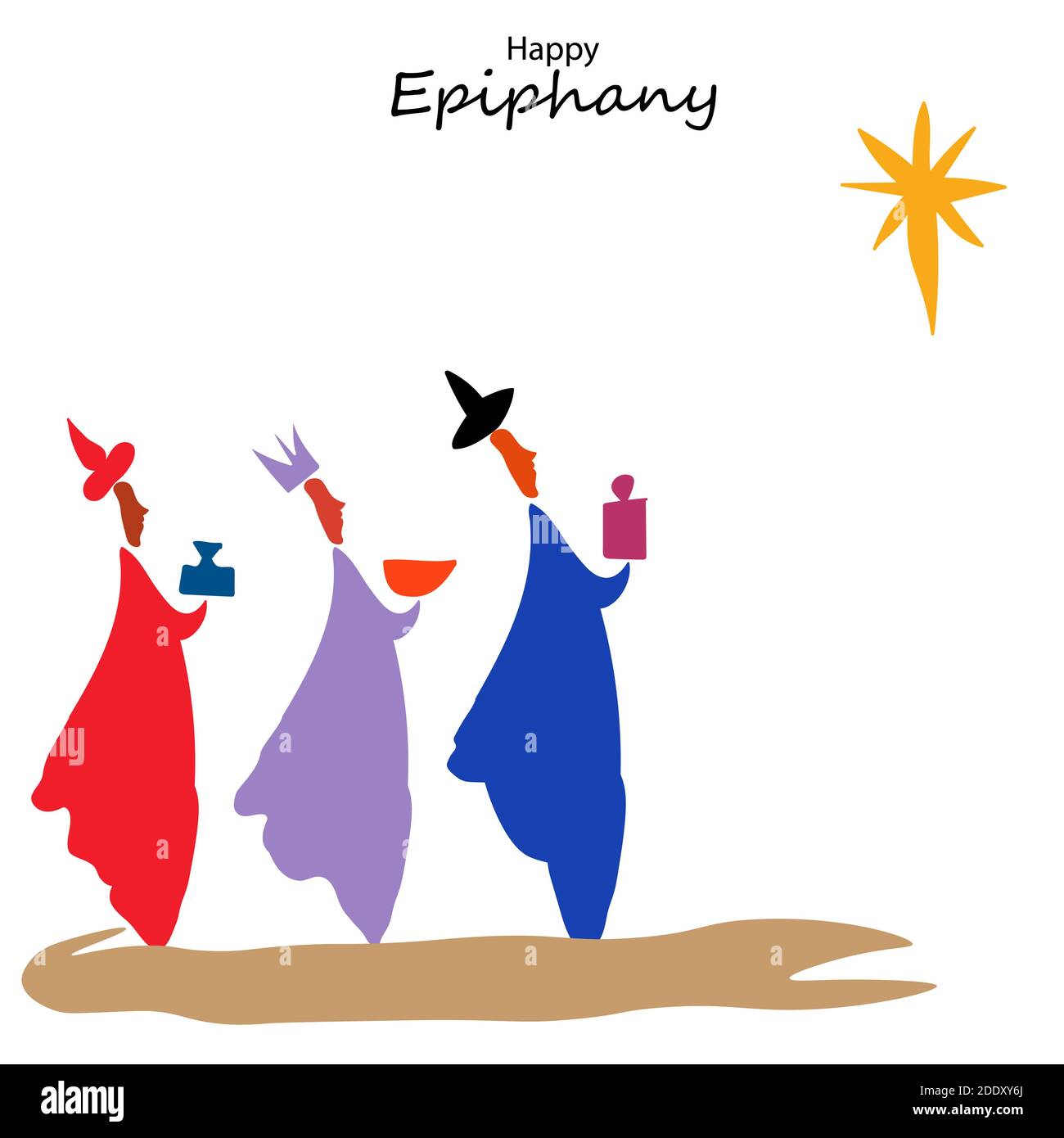 Illustration vectorielle d'Epiphany, un festival chrétien. Jésus Christ peu après sa naissance. Résumé 3 rois regardant l'étoile dans un fond de nuit sombre Illustration de Vecteur