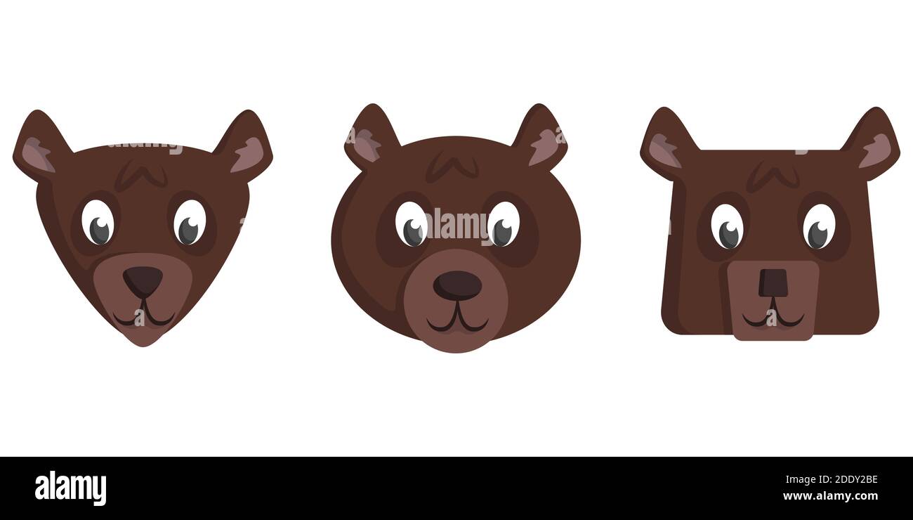 Ensemble d'ours de dessin animé. Différentes formes de visages d'animaux. Illustration de Vecteur