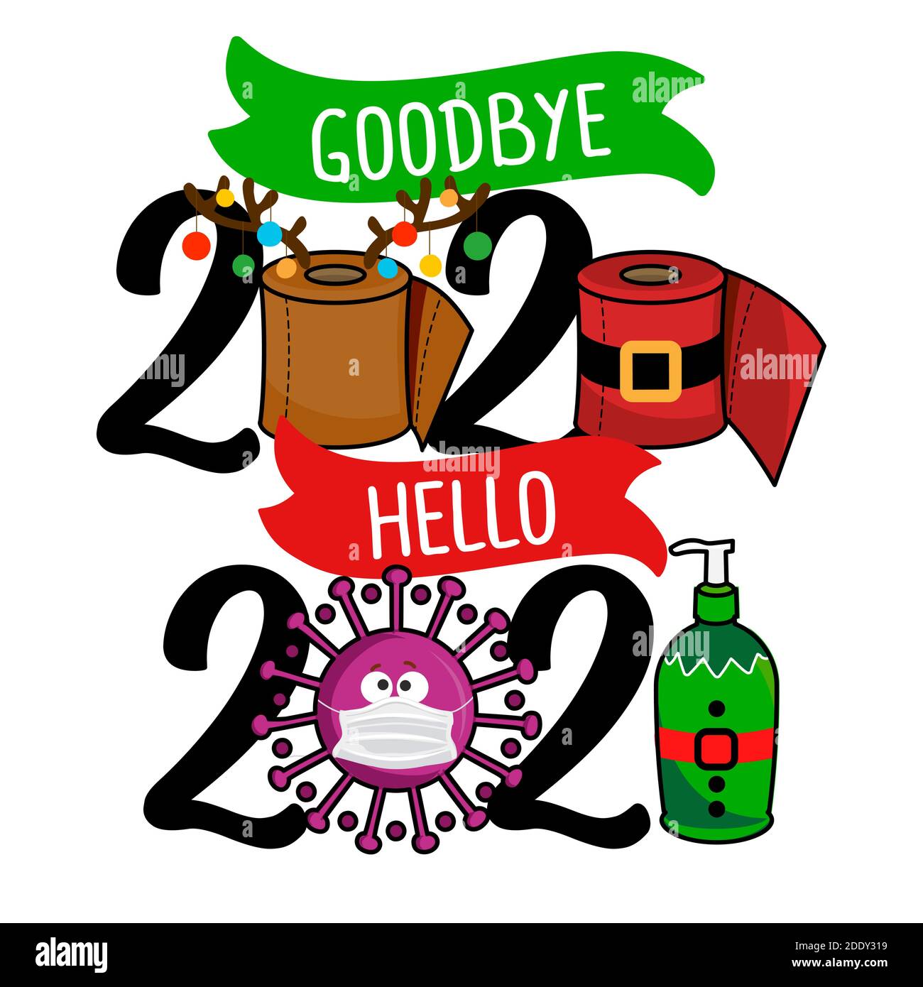 Au revoir 2020 Bonjour 2021 - bonne année de salutation. Affiche typographique avec texte pour les temps de mise en quarantaine automatique. Motivation de script de lettre à la main catc Illustration de Vecteur