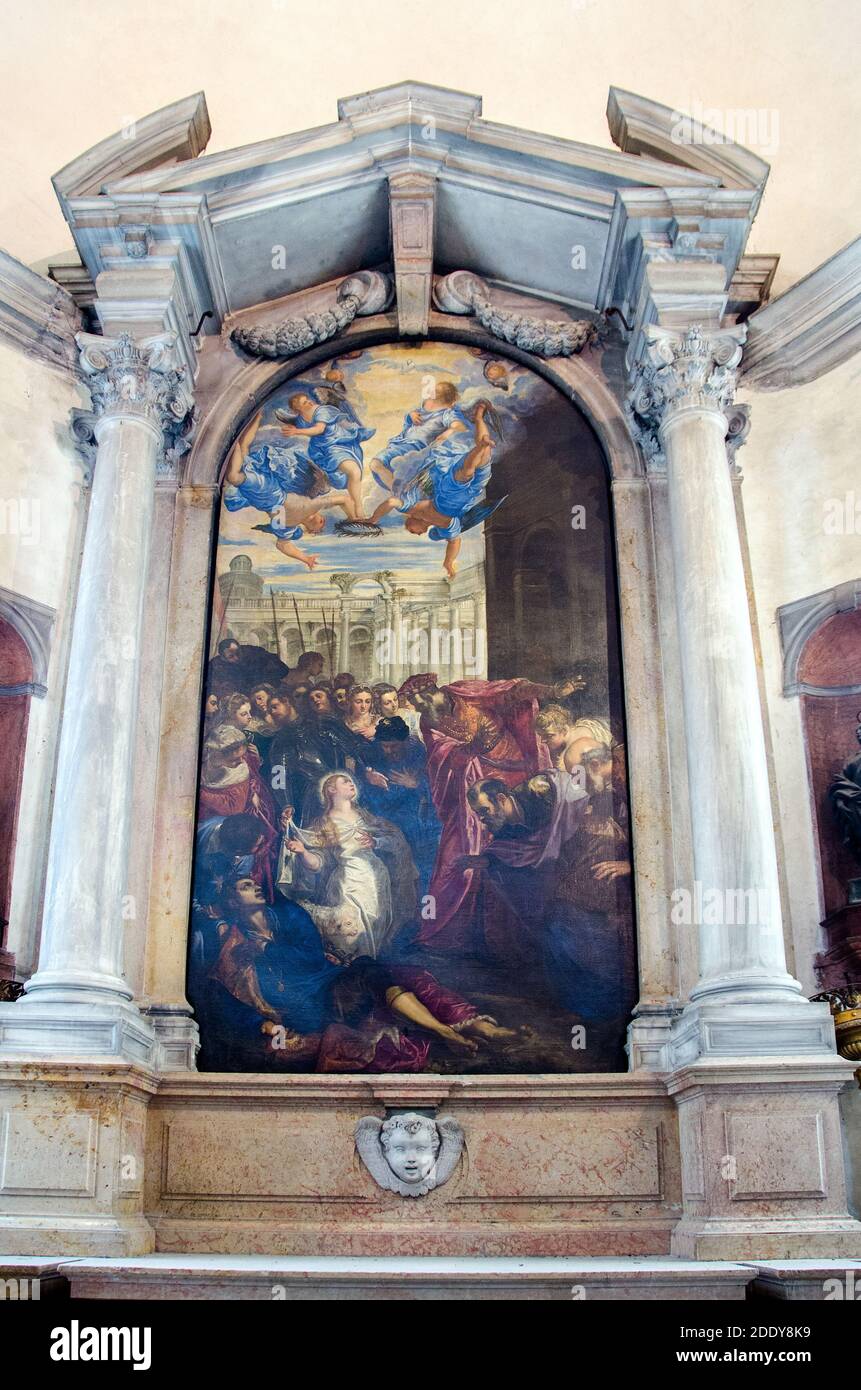 Le miracle de Saint Agnes par Tintoretto (vers 1577) dans l'église de Madonna dell'Orto - Venise, Italie Banque D'Images