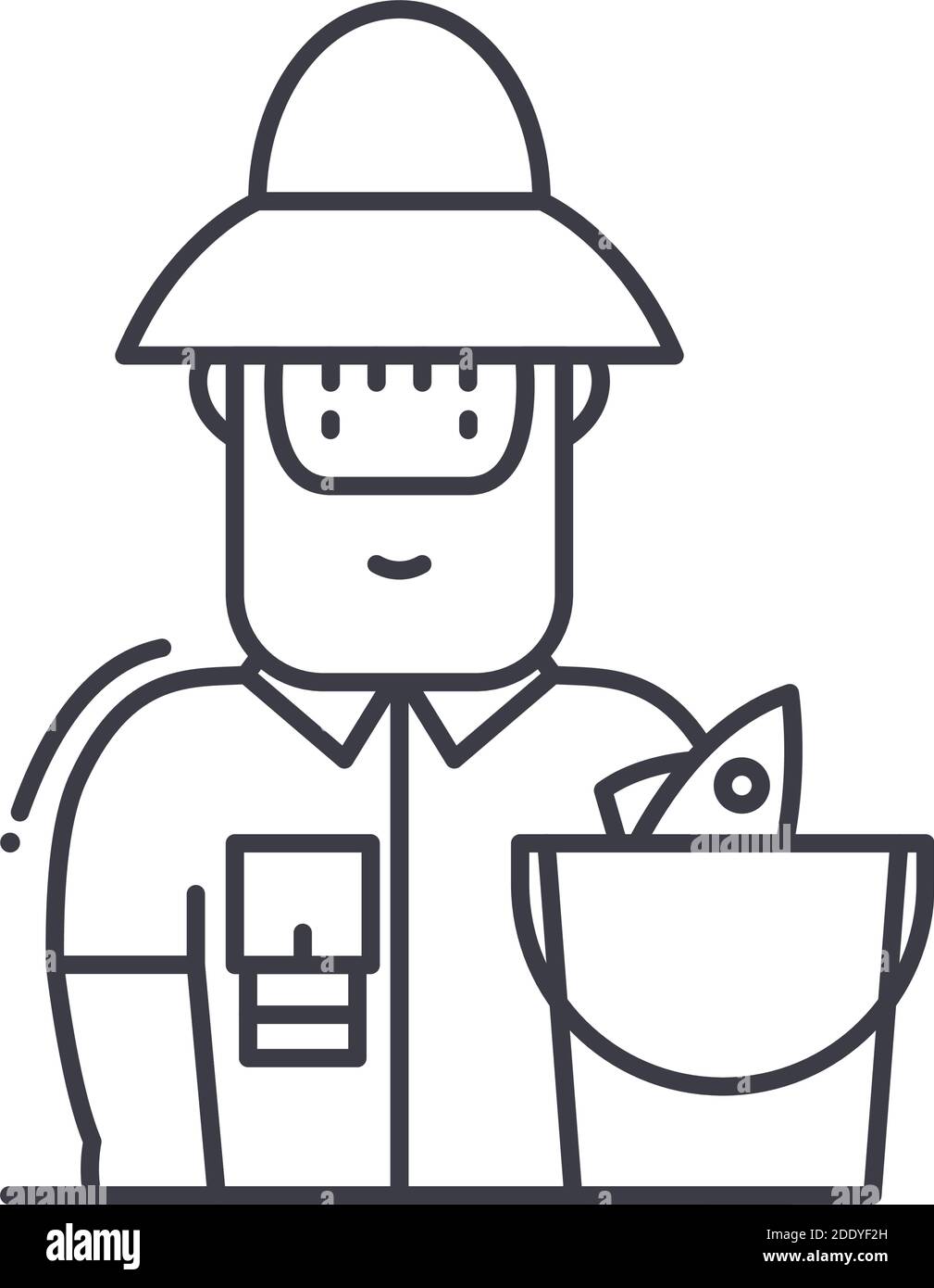 Icône de pêche, illustration isolée linéaire, vecteur de ligne mince, signe de conception Web, symbole de concept de contour avec contour modifiable sur fond blanc. Illustration de Vecteur