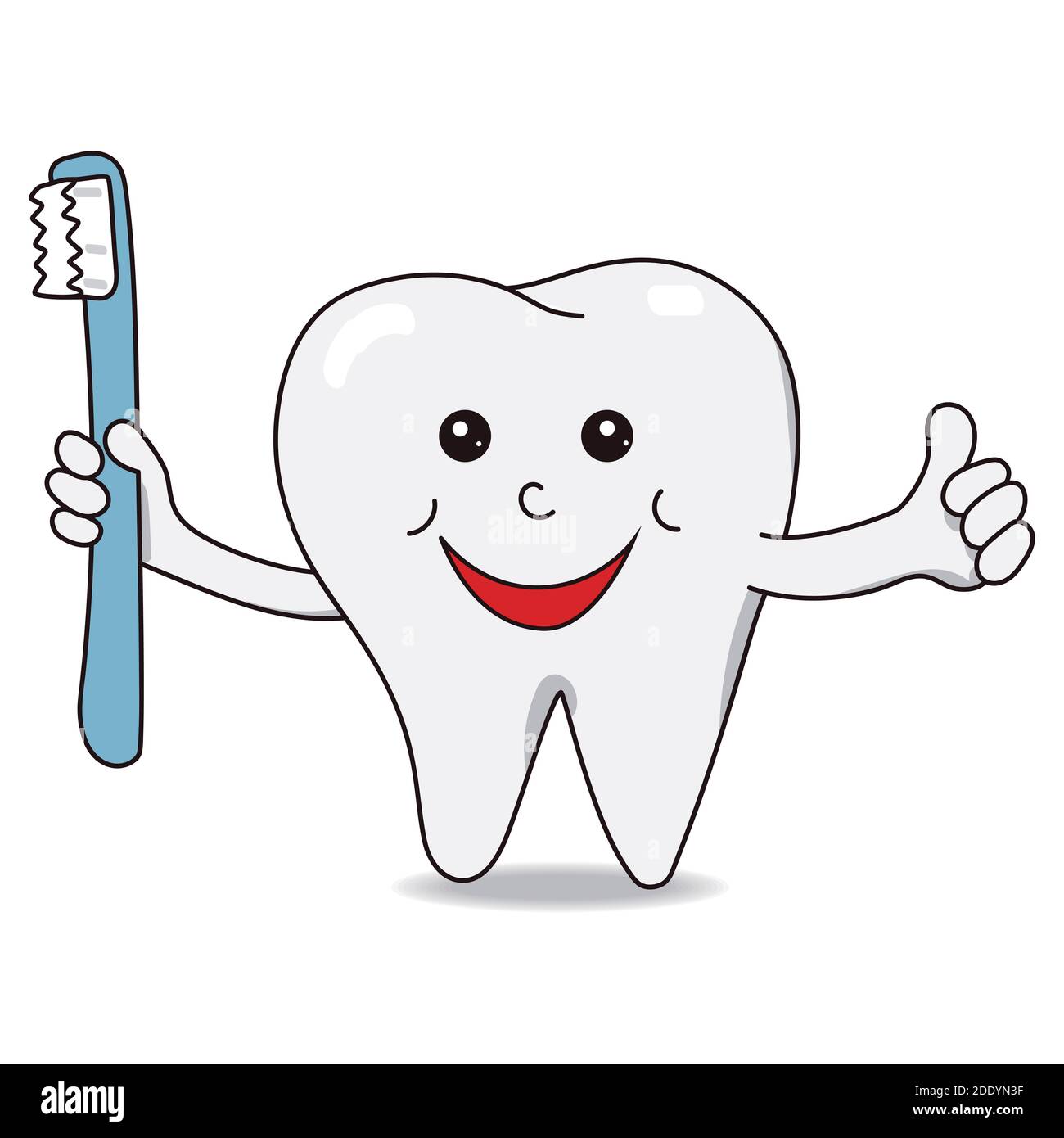 Dessin animé d'une dent souriante tenant une brosse à dents. Illustration vectorielle. Illustration de Vecteur