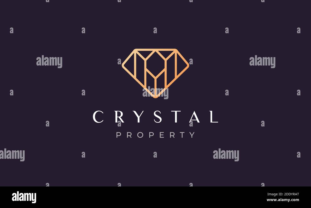 logo de la propriété en diamant créatif dans un style moderne et luxueux avec couleur or Illustration de Vecteur