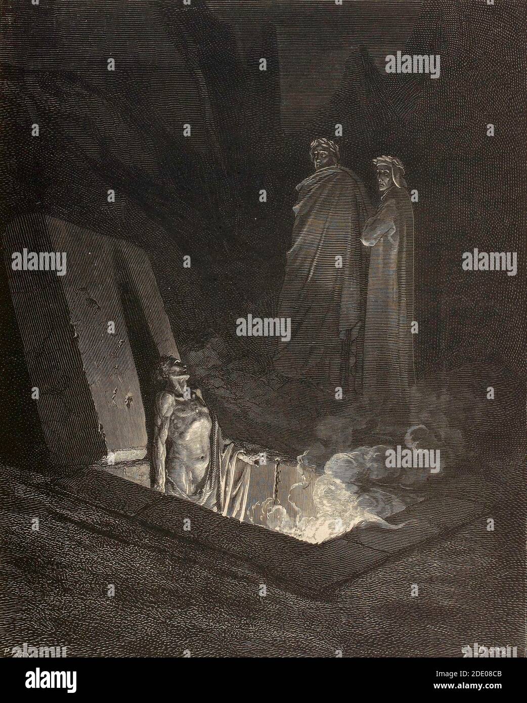 Dante Divina Commedia - Enfer - VI circle - Dante Et Virgile apparition de Farinata Degli Uberti - Canto X. - illustration de Gustave Dorè Banque D'Images