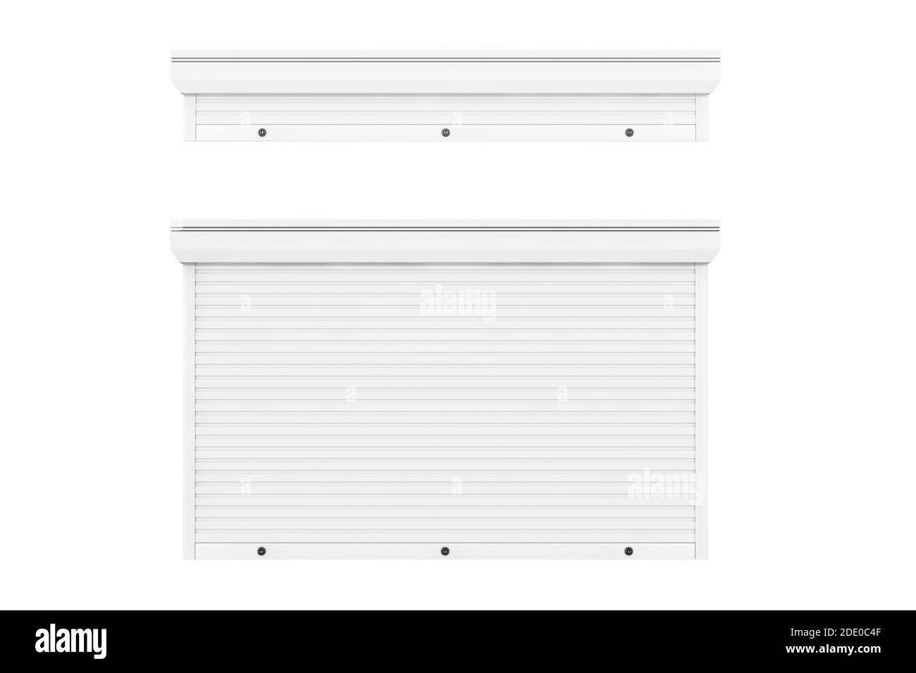 Ouvert et fermé Protect White garage and Shop Roller Shutters System sur un fond blanc. Rendu 3d Banque D'Images