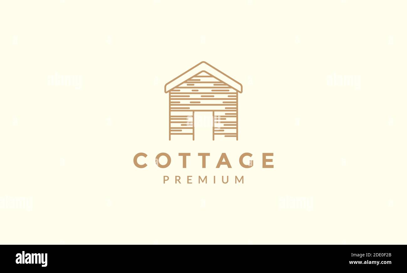maison ou maison cottage ligne de bois vintage simple logo vecteur illustration d'icône Illustration de Vecteur