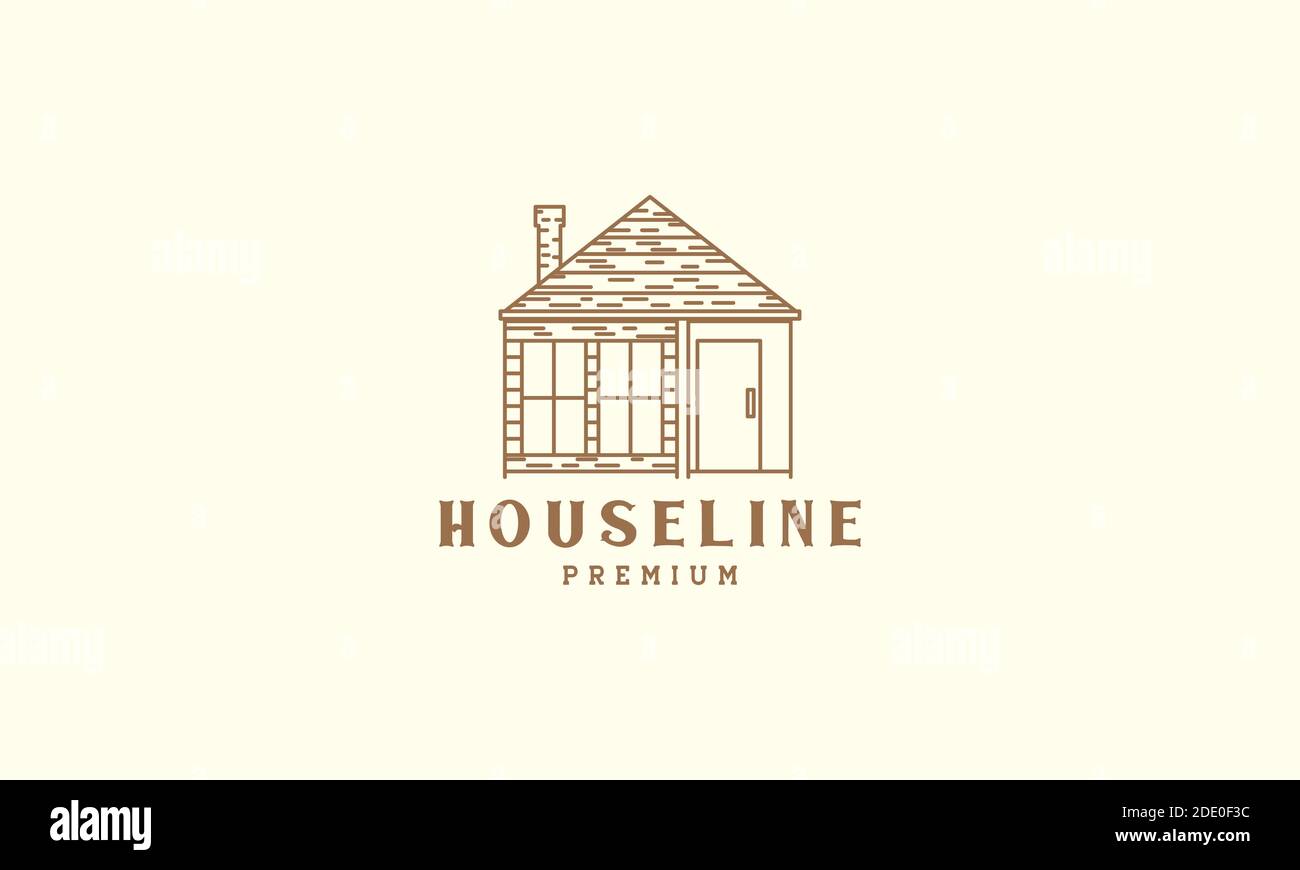 maison ou maison cottage ligne de bois vintage simple logo vecteur illustration d'icône Illustration de Vecteur