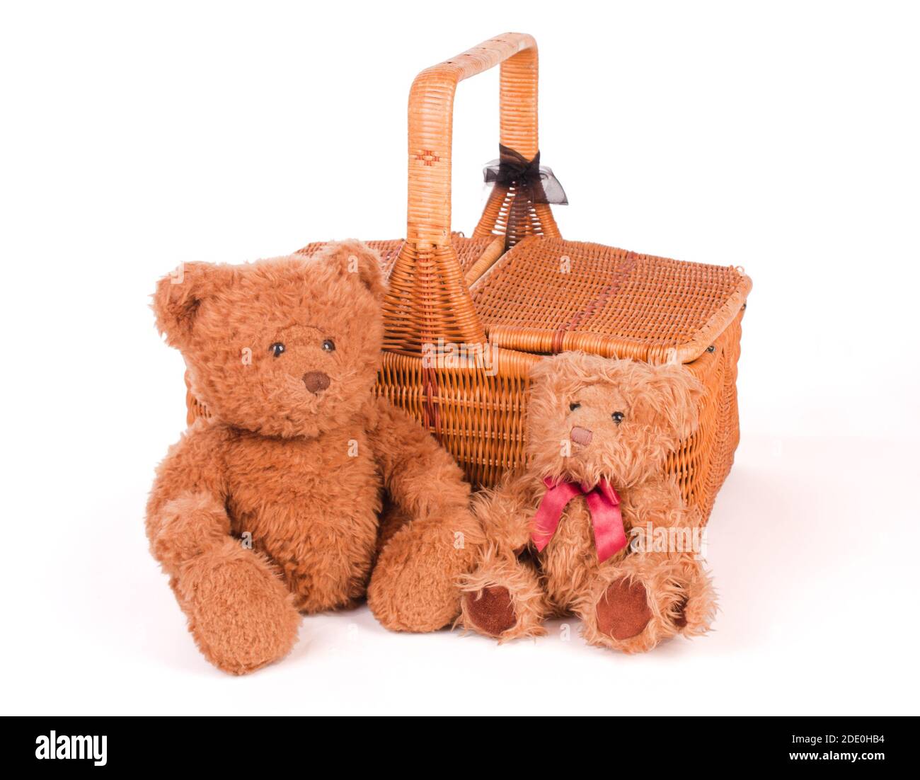 Ours en peluche avec panier de pique-nique isolé sur blanc Banque D'Images