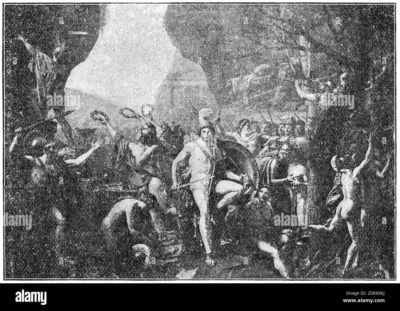 Leonidas at Thermopyle est une peinture de l'artiste français Jacques-Louis David. Illustration du 19e siècle. Arrière-plan blanc. Banque D'Images