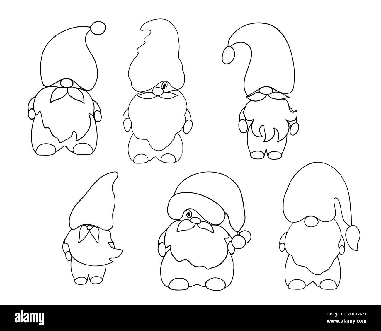 Mignon contour gnome petit Noël fantaisie créature simple dessin main  dessin vectoriel illustration, plat pour les cartes de voeux de vacances  d'hiver, invitations, bannières, aide de conte de fées de Père Noël