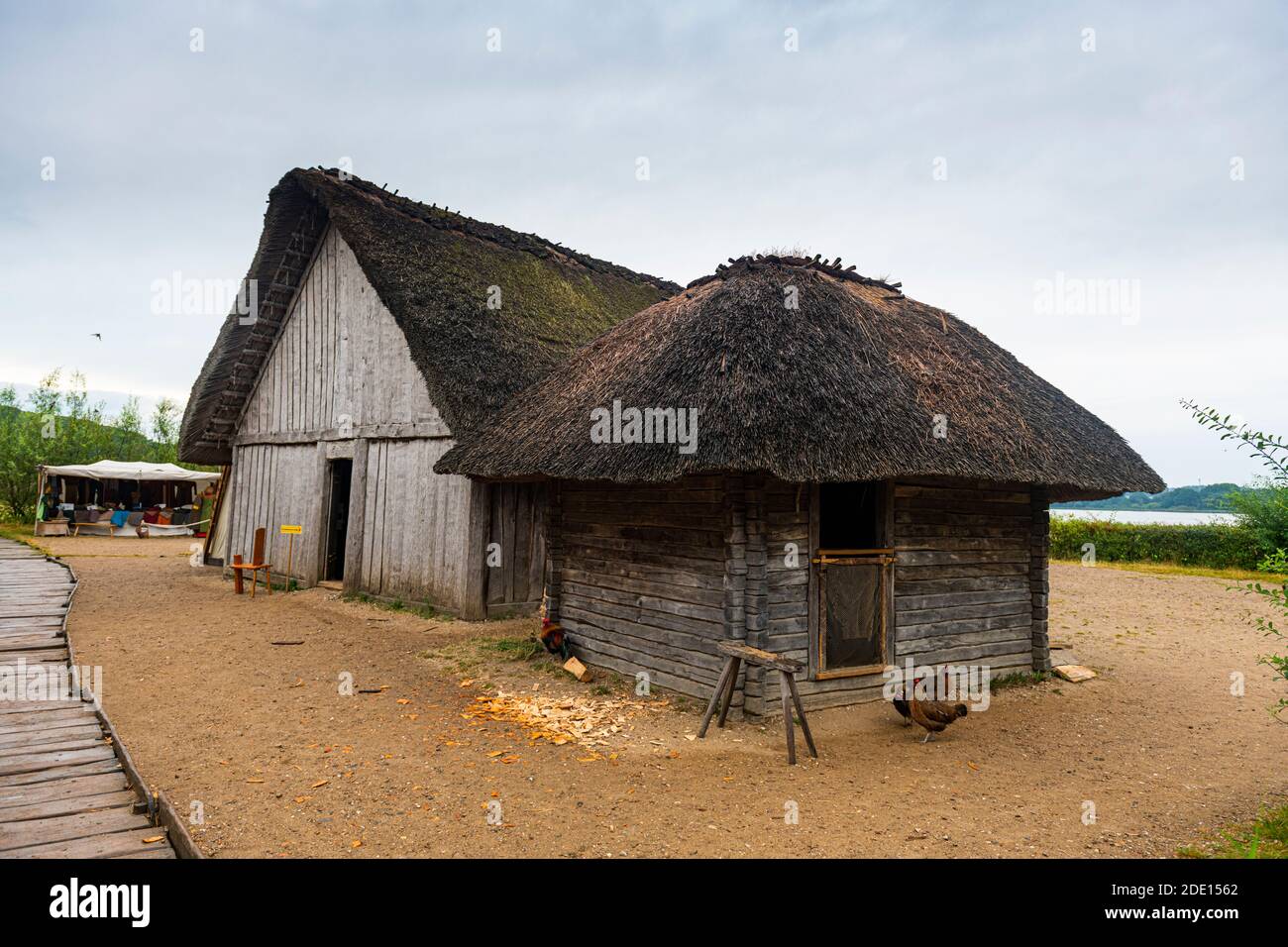 Village viking reconstruit, Hedeby (Haithabu), site du patrimoine mondial de l'UNESCO, Schleswig-Holstein, Allemagne, Europe Banque D'Images