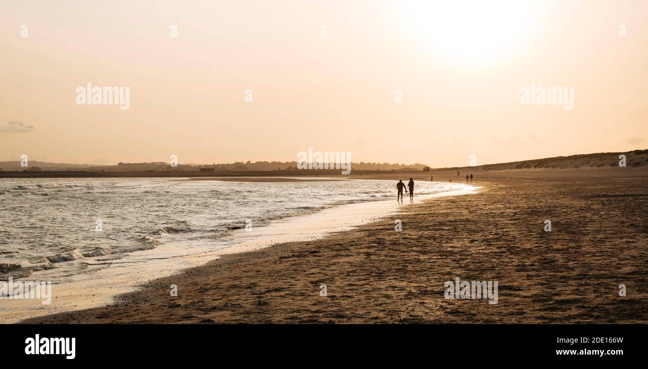 Camber Sands at Sunset, East Sussex, Angleterre, Royaume-Uni, Europe Banque D'Images