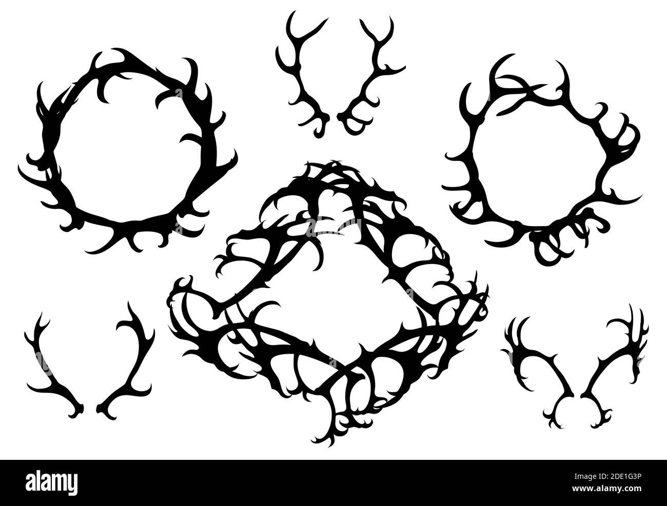 Ensemble de silhouettes noires de cornes de cerfs, cadres ronds de bois. L'objet est séparé de l'arrière-plan. Objet vectoriel pour invitation, message d'accueil ca Illustration de Vecteur Ensemble de silhouettes noires de cornes de cerfs, cadres ronds de bois. L'objet est séparé de l'arrière-plan. Objet vectoriel pour invitation, message d'accueil ca Illustration de Vecteur