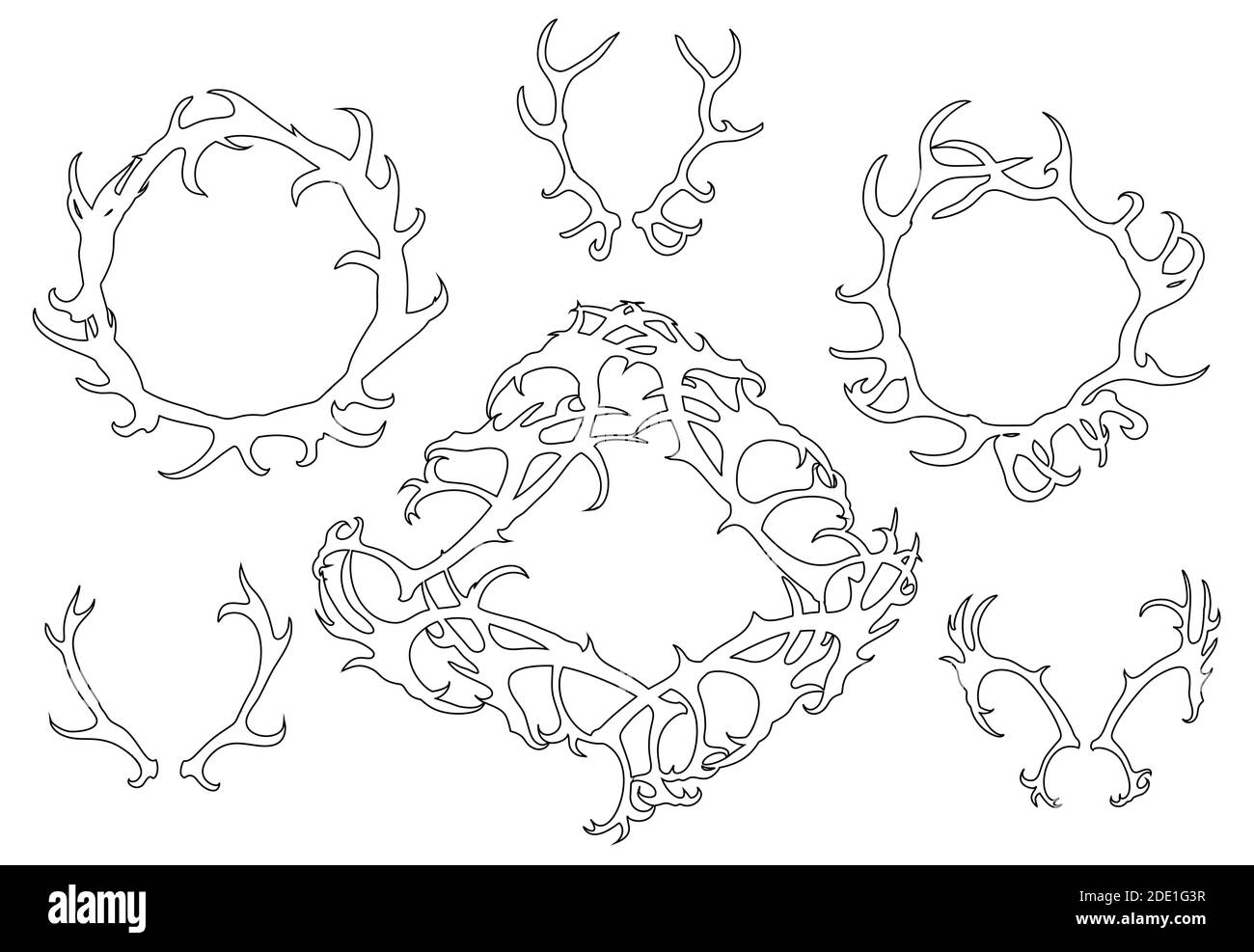 Ensemble de contours noirs de cornes de cerfs, cadres ronds de bois. L'objet est séparé de l'arrière-plan. Objet de contour vectoriel pour invitation, greetin Illustration de Vecteur Ensemble de contours noirs de cornes de cerfs, cadres ronds de bois. L'objet est séparé de l'arrière-plan. Objet de contour vectoriel pour invitation, greetin Illustration de Vecteur